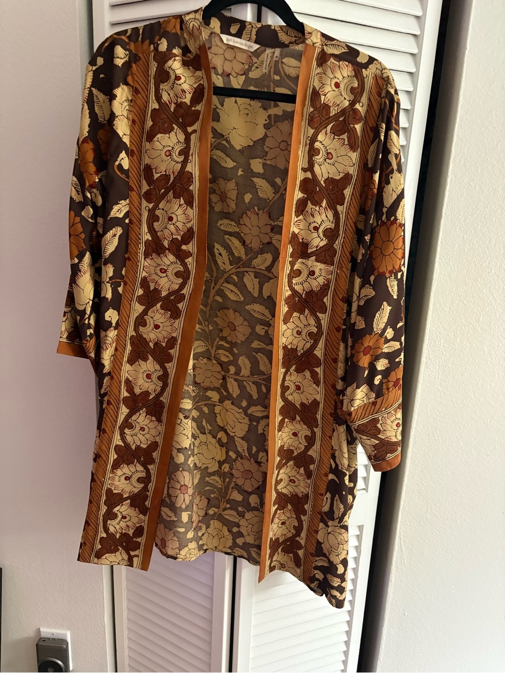 Soft Surroundings Brown & Cream Floral Open Kimono Jacket